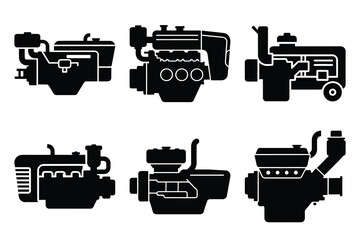 simple farm  tractor engine symbol silhouette icon set. Agriculture, farming silhouette icons © Bhabas