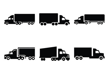 simple farm  tractor trailer symbol silhouette icon set. Agriculture, farming silhouette icons © Bhabas