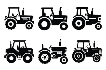 simple farm  barn tractor symbol silhouette icon set. Agriculture, farming silhouette icons