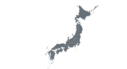 Clean vector map of Japan highlighting its main islands and administrative prefectural divisions, an essential graphic resource for geography, travel, and educational presentations
