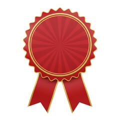Elegant vector of a circular emblem with radial pattern, gold border and red ribbon on clear