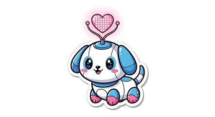 Cute Robot Puppy with Heart Antenna Sticker Design.