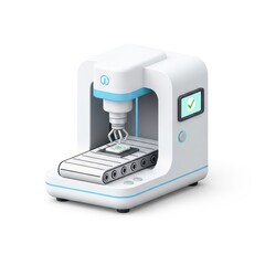 Automated industrial equipment handles a small electronic component on a conveyor system