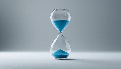 A visual striking 3D blue hourglass with elegant contours and mesmerizing sand flow, embodying both modern art and timeless serenity. Generative AI Illustration