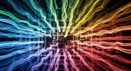 Chromatic Emanations: A Spectrum of Light Streams in Abstract Convergence on Dark Canvas