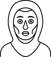 Emotional Mask Portrait Line Art Transparent Background