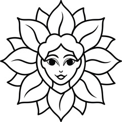 Face Surrounded By Petals Line Art Transparent Background