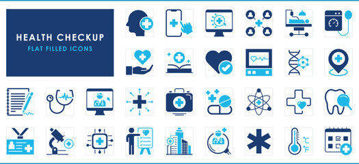 A set of 30 flat icons related to Health Checkup.