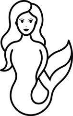 Mermaid Minimal Portrait Line Art Transparent Background