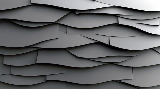 A seamless pattern of overlapping grey panels with curved edges, creating a dynamic and textured surface.