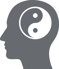 Yin yang symbol inside human head silhouette representing balance mind soul harmony spirituality vector