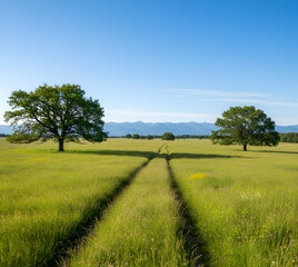 Obraz premium green field and blue sky