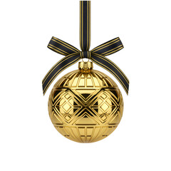 Colorful Christmas ornaments hanging on elegant ribbons, festive baubles with metallic shine and decorative patterns, holiday tree decorations isolated on transparent background PNG