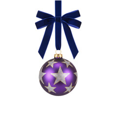 Colorful Christmas ornaments hanging on elegant ribbons, festive baubles with metallic shine and decorative patterns, holiday tree decorations isolated on transparent background PNG