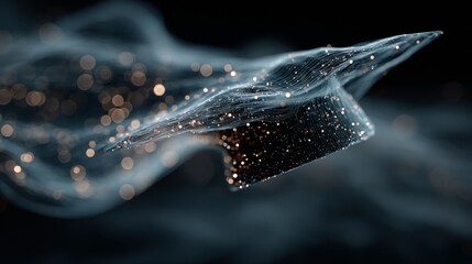 Dynamic abstract digital network flow with glowing particles and light trails, representing complex data and futuristic technology.