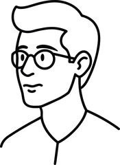Obraz premium Thoughtful man with glasses line art transparent background