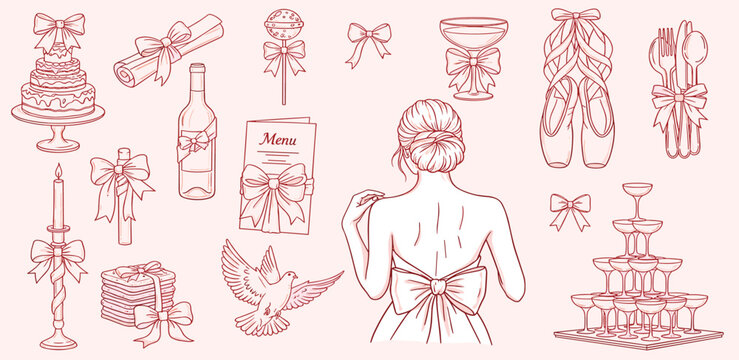 Elegant Celebration Elements Cake, Champagne, Ballet, and More, Perfect for Events and Celebrations