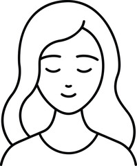 Woman with closed eyes line art transparent background