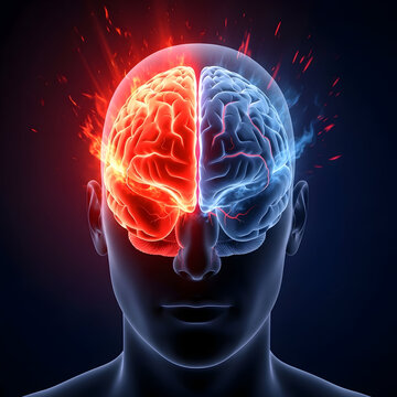 Human Brain Hemispheres with Heat and Cool Illustration