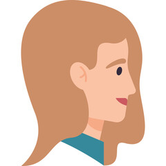 Stylized Profile Portrait of a Woman with Light Brown Hair and Blue Shirt Isolated on Transparent Background