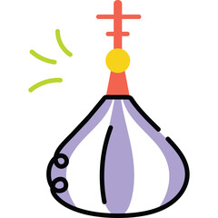 Stylized purple and pink punching bag with yellow and orange accents and green radiating lines against a transparent background