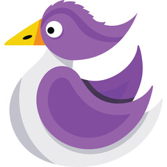 Stylized Purple Bird Icon With Yellow Beak And White Body On Transparent Background
