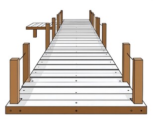 Obraz premium Cartoon-like perspective of a wooden pier extending into the distance