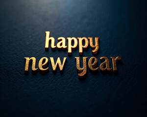 Elegant gold foil Happy New Year serif typography embossed on deep navy blue textured paper