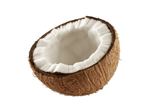 Open coconut with white flesh isolated on transparent background