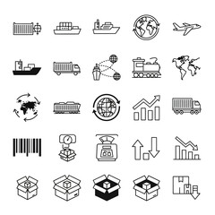 Global logistics icons showcasing shipping, transportation, and delivery services with a focus on efficiency and growth