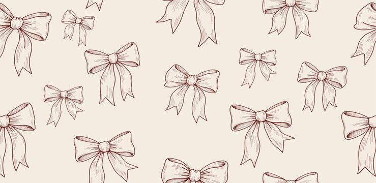 Elegant Hand-Drawn Bows Delicate Design on a Creamy Backdrop for Decorative Arts