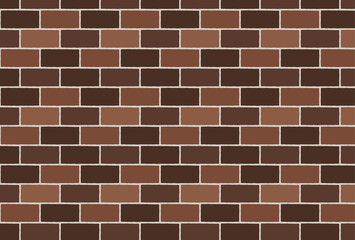 でこぼこなレンガブロックが並んだ、レンガ壁柄のシームレスパターン　ダークブラウンのレンガ模様の背景画像のベクターイラスト
