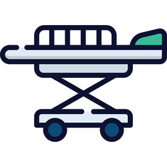 Medical Stretcher With Wheels And Adjustable Height Mechanism On Transparent Background Flat Icon Style Healthcare And Transportation Concept