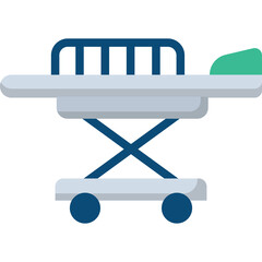 Medical stretcher with wheels and green pillow on a transparent background a simple flat icon representing patient transport and healthcare services