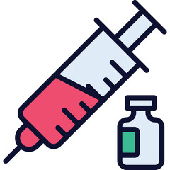 Medical Syringe With Red Liquid Next To A Small Vial Containing Green Liquid On A Transparent Background Clinical Equipment Illustration