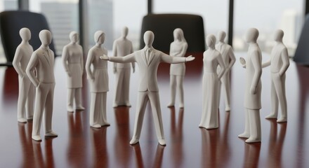 Conceptual visualization of team dynamics in a corporate setting using stylized figures