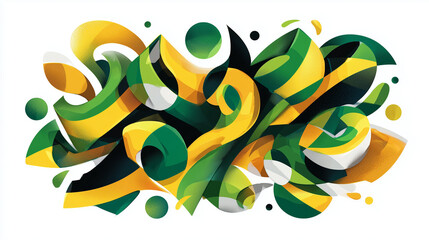 Abstract Jamaican Composition: a dynamic visual expression composed of swirling forms in vivid colors, a celebration of fluid artistry and modern design.