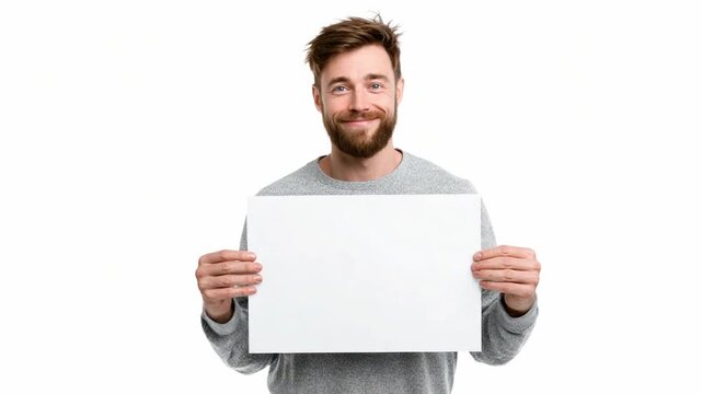Person Holding a Blank Sign: A confident person stands holding a blank sign ready for a message or logo, against a simple backdrop, inviting your text or idea.