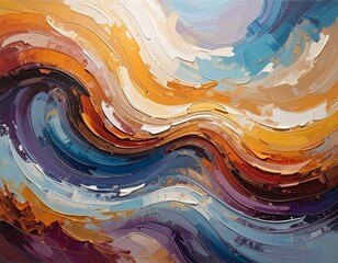 Abstract oil painting with vibrant, flowing bands of color