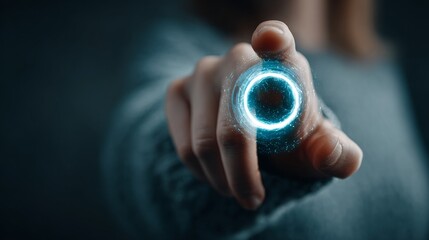 Discover the future by touching innovation and unlocking digital possibilities with a glowing blue interface