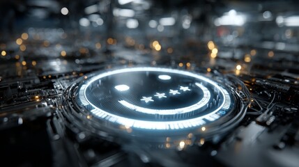 Futuristic digital interface glows with secure login data, symbolizing advanced technology and cyber protection for modern businesses.