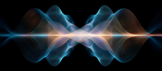 Abstract glowing light waves creating a symmetrical butterfly or sound wave pattern