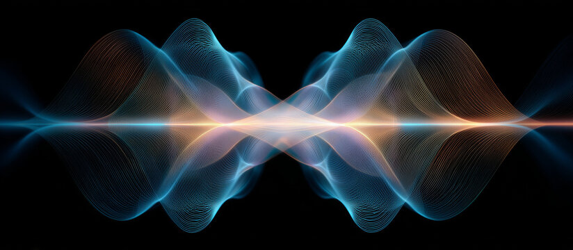 Abstract glowing light waves creating a symmetrical butterfly or sound wave pattern