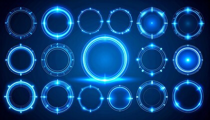 Futuristic HUD Elements - A Collection of Glowing Blue Circles.