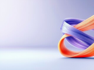 Two flowing ribbons, one purple and one orange, are intertwined in an abstract shape against a soft, gradient background.
