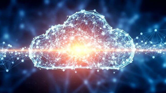 Digital Cloud Network: Abstract concept illustrating data connectivity and storage, high tech