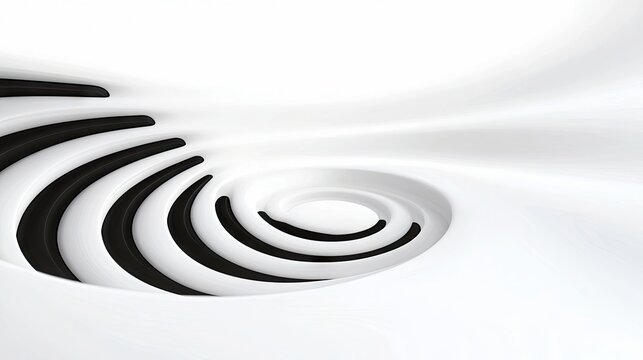 A close-up abstract view of a white surface with a black spiral design creating a sense of depth and movement.