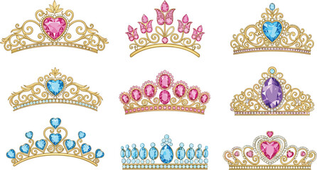 Ornate tiaras, gemstone crowns, royal accessories, gold filigree, fashion design, princess style, costume jewelry, elegant headpieces, regal decoration, luxury  © rakib's world