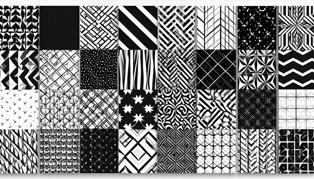 Assortment of black and white geometric pattern tiles