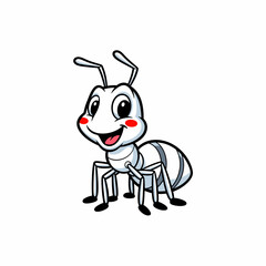 A cheerful cartoon ant with a white body, black legs, and a smiling expression.